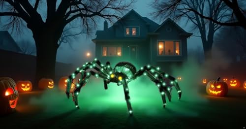 4.2Ft Giant Spider Halloween Decorations Outdoor 52" Light Up Spider with 90 LED Lights for Front Yard (Zz-002)