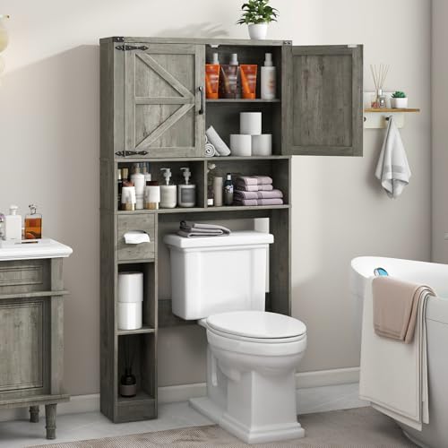 Over The Toilet Storage Cabinet with 2 Barn Doors