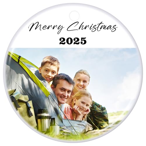 Personalized Christmas Ornaments 2025 Ceramic Custom Photo Text Christmas Ornament Customized Photo Ornament Christmas Tree Decorations Gift for Family Kids Friends Couples Wedding