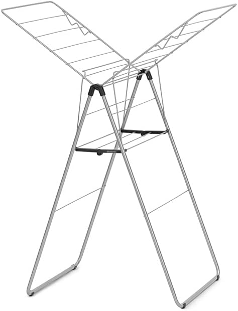 Brabantia HangOn Compact Clothes Drying Rack | 49ft (15m) | Metallic Gray | Small Indoor Clothes Airer Laundry Stand with 2 Fold-out Wings & Hanger Hooks, Folds Flat, Ideal for Condos | Fits Full Load