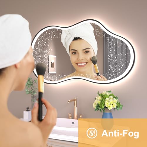 20''x36'' Irregular LED Bathroom Mirror with Lights & Black Frame