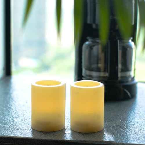 Outdoor Battery Operated Flameless Candles with Remote Timer D3”xH4” 2 PCS (2 Count)