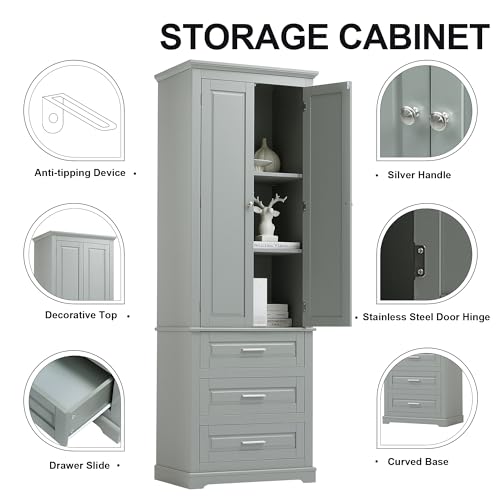 70“ Tall Storage Cabinet Pantry Cupboard with Doors and Drawers for Home Kitchen