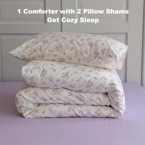 Botanical Floral Comforter Set Twin XL Cute Garden Floral Bedding Comforter with 2 Pillowcases Soft Fluffy Pink Purple Flowers Comforter Vintage Style Botanical Comforter Set for Girls Women (3 Piece Set)