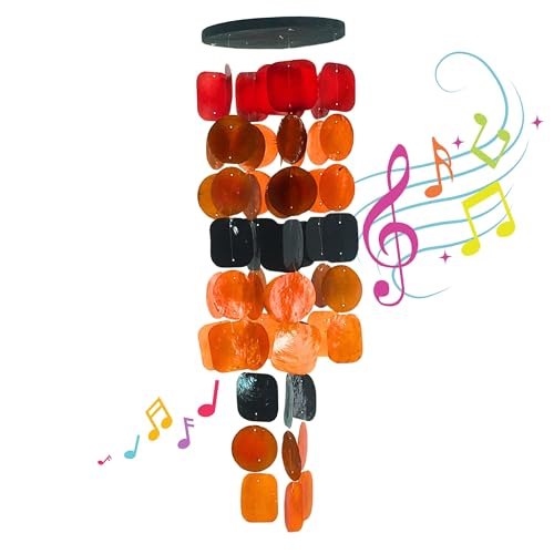 20720 Wind Chimes for Outside Capiz Sea Glass Shells Orange Red Black Outdoor Windchimes Home Garden Patio Yard Lawn Unique Gifts Mom Grandma