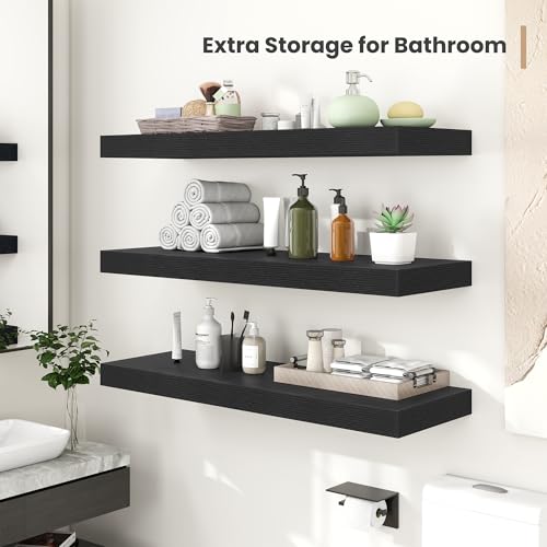 12 x 12 Deep Floating Shelves Wall Mounted Set of 2 Black (2 Count)