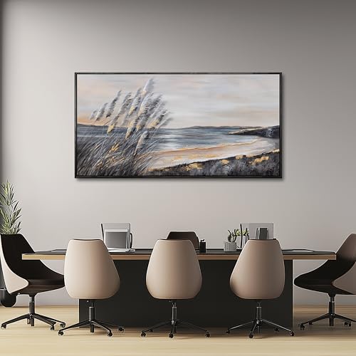 Coastal Wall Art Grey and Gold Wall Decor Trendy Artwork Framed Beach Canvas Painting for Living Room Bedroom Dining Room Office Home Decor 20x40 Inch