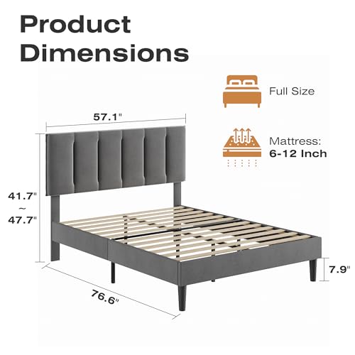 Full Size Bed Frame with Upholstered Headboard