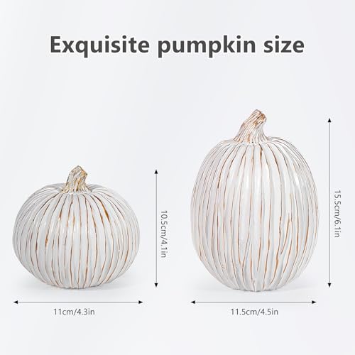 2Pcs Halloween Pumpkin Artificial Resin Pumpkins Decor for Mantel Harvest Autumn Tabletop Decoration Gold Fall Pumpkin Decorations Thanksgiving Table Centerpieces (2 Count)