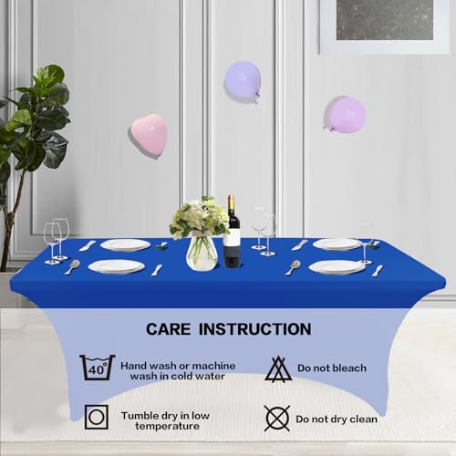 2 Pack 6FT Table Cloth for Rectangular Spandex Royal Blue Cover (2 Count)