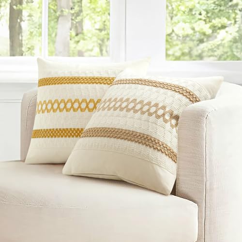 Set of 2 Mustard Yellow Boho Decorative Pillow Covers 18x18 Inch (2 Count)
