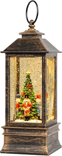 Christmas Snow Globe Water Lantern with Nutcracker Scene Battery Operated or USB Powered Musical Lighted Holiday Decoration for Tabletop Display for Family and Friends