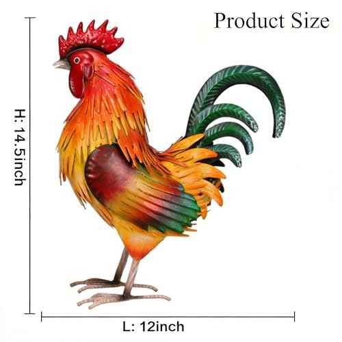 Rooster Garden Statue Sculpture Metal Chicken Yard Decor Outdoor Figurines Patio Backyard Decoration