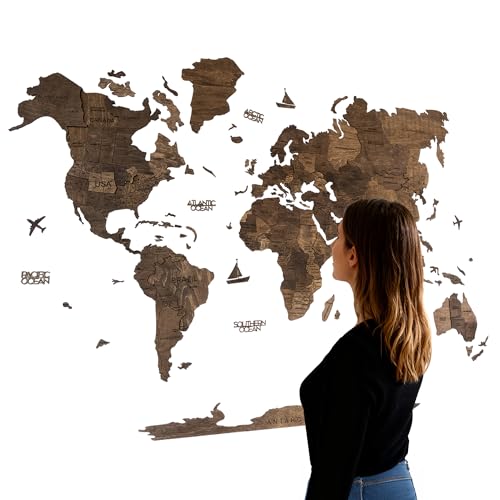 Handmade 3D Wood World Map Wall Art Large Wall Decor Track Your World Travels
