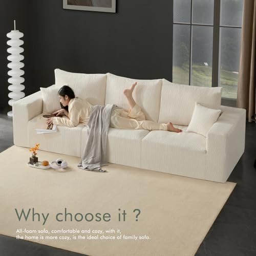 113" Modular Sectional Sofa 3 Seats Boneless Couches for Living Room
