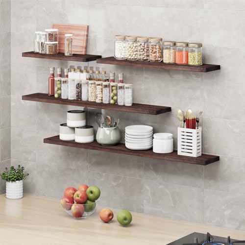 Floating Shelves 8 Inch Deep Solid Wood Wide Wall Shelf Set of 2 Wall Mounted for Bedroom Bathroom Living Room Kitchen (2 Count)