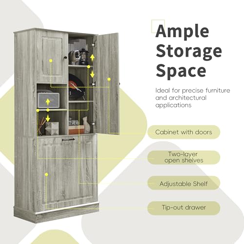 68" Tall Bathroom Storage Cabinet with Two Doors and Laundry Hamper for Home Display Organizer