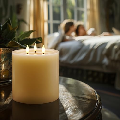 3 Wick Extra Large Flameless Pillar Candles with Timer Remote