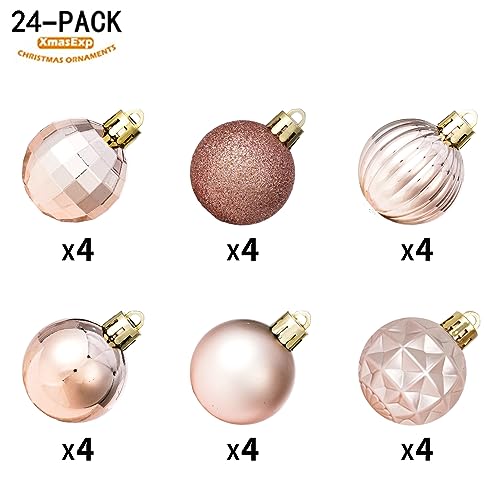 24ct Rose Gold Christmas Ball Ornaments for Tree Decorations (24 Count)