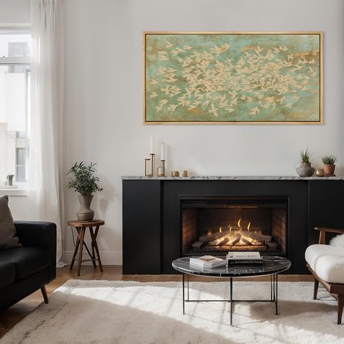 Extra Large Framed Canvas Print Wall Art Rustic Birds in Flight Abstract Pattern Antique Retro Fine Art Illustrations Decorative Colorful for Bedroom