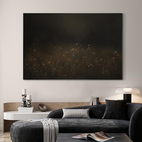 46"x72" Extra Large Framed Wall Art Dark Floral Meadow Moody Wildflower Field in Deep Earthy Tones Illustration for Home Living Room Bedroom Decor