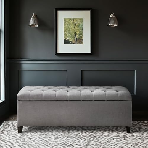 Madison Park Entryway Accent Bench for Living Room Flip Top Storage Chest, Shandra Tufted Top Upholstered Storage Bench End of Bed for Bedroom Furniture, Indoor Seating, 49"Wide, Grey