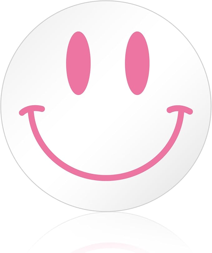 DARENYI Pink Preppy Mirror Circle, 12 inch Smiling Face Aesthetic Mirror for Teen Girls Preppy Room Wall Decor
