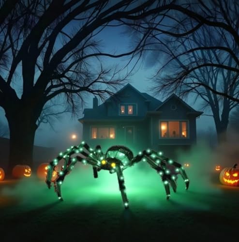4.2Ft Giant Spider Halloween Decorations Outdoor 52" Light Up Spider with 90 LED Lights for Front Yard (Zz-002)