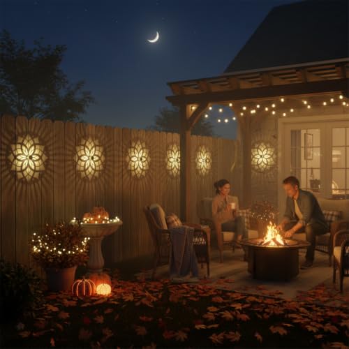 4 Pack Solar Fence Lights Metal Solar Powered Outdoor Wall Deck Step Lights Mandala Theme Waterproof Fence Light for Garden Post Patio Backyard Yard Decor (4 Count)