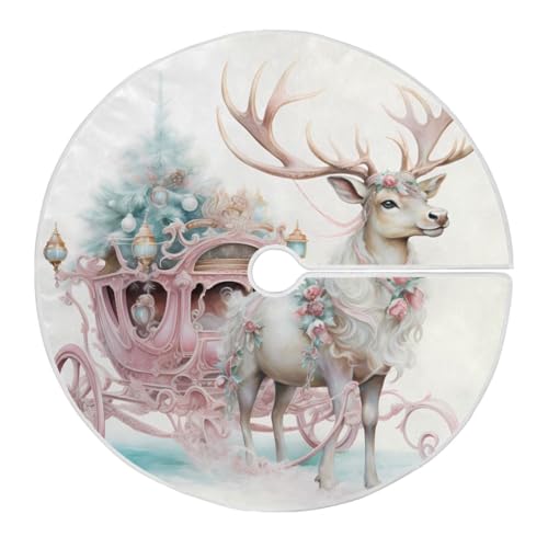 36 Inch Pink Elk Christmas Tree Skirt for New Year Party Decorations and Xmas Tree Mat