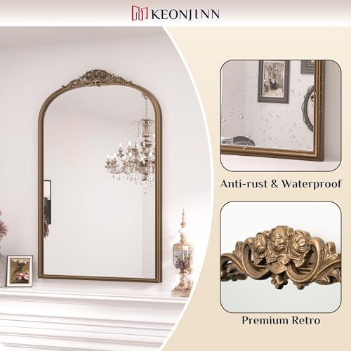 24x40 Gold Vintage Arched Mirror for Wall