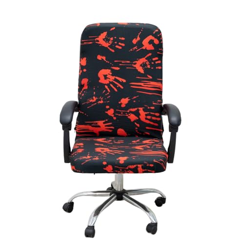 Halloween Office Chair Covers Bloody Handprints Footprints on Black Horror Theme Print Stretchable Slipcover for Modern Simplism Style High Back Boss Chair