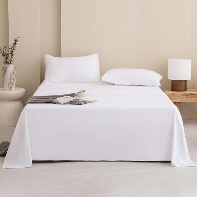 Andency White Comforter Set King Size with Sheets -7 Pieces Boho Tassel Bed in a Bag Soft Lightweight Bedding Sets, All Season Fringe Bed Set with Comforter, Sheets, Pillowcases & Shams