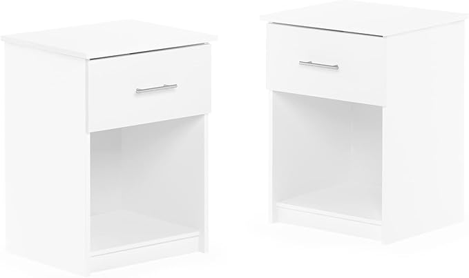 Furinno Tidur Nightstand, 2-Pack, Solid White