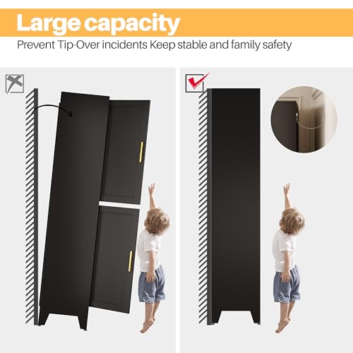Black Metal Storage Cabinet with 4 Doors and 4 Adjustable Shelves
