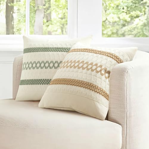 Set of 2 Sage Green Boho Decorative Lumbar Pillow Covers 12x24 Inch (2 Count)