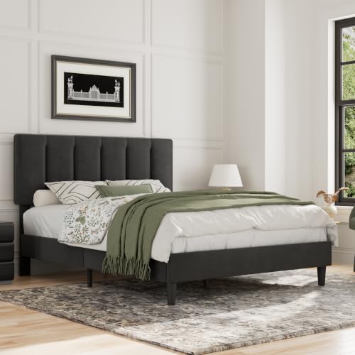 Queen Size Bed Frame with Upholstered Headboard