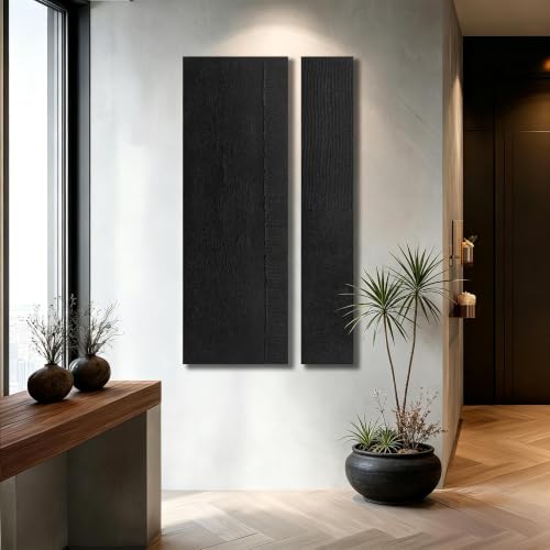 3D Painting Wall Art For Living Room 2 Piece Black Abstract Wall Art For Office 24 x 47 Inch