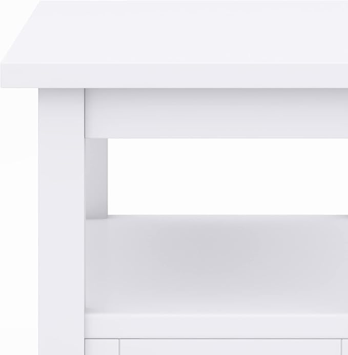 SIMPLIHOME Warm Shaker End Table - 14 inch Wide Solid Wood Narrow Side Table in White, Transitional Accent Table for Living Room or Bedroom with Drawer, Open Shelf and Square Tapered Legs