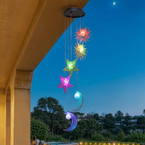Solar Wind Chimes with Sun Moon Star Color Changing Windchimes