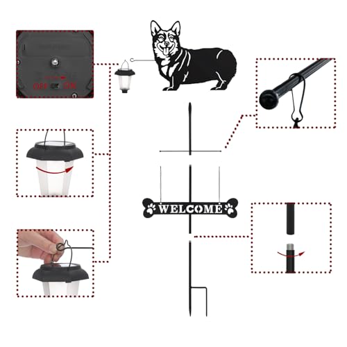 Solar Corgi Silhouette Dog Breed Welcome Sign with a Lantern