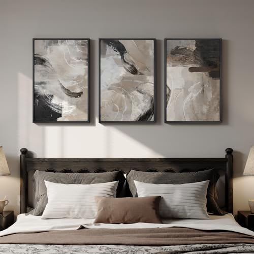 Framed Modern Minimalist Neutral Abstract Wall Art (3 Count)