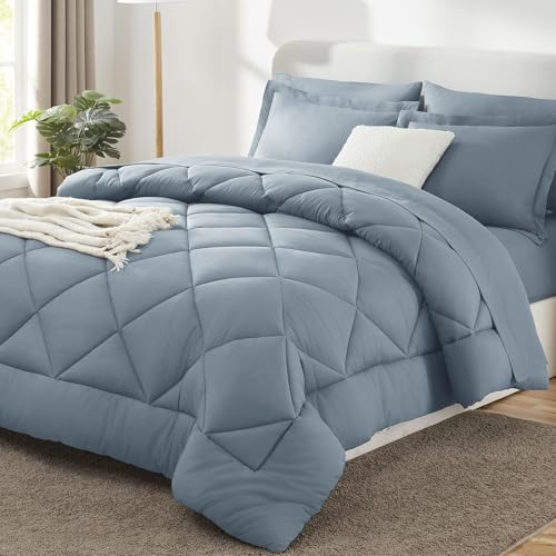 Queen Comforter Set with Sheets Dusty Blue