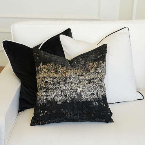 Black Champagne Metallic Jacquard Pillow Covers 20x20 Pack of 2 Velvet Back Modern Glam Sofa Decor (2 Count)
