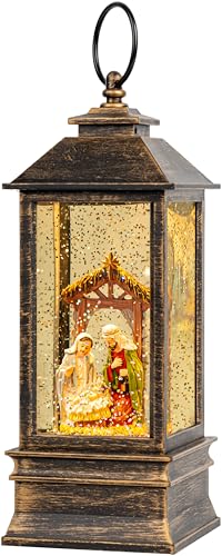 10'' Musical Snow Globe Lantern Lighted Nativity Manger Scene Water Lantern Swirling Glittering Home Decoration and Gift