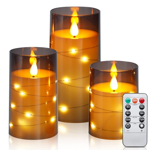 Flickering Flameless Candles Battery Operated Candles LED Candles with Remote Timer for Home (3 Count)