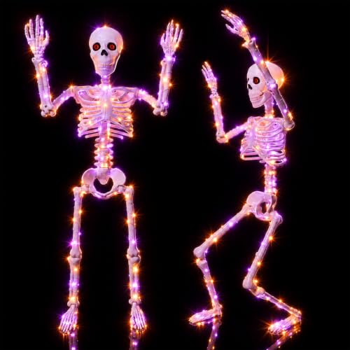 2Pack36 Halloween Skeleton Decoration with Orange&Purple Light (Orange&Purple Light)