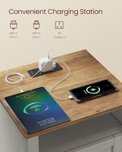 Farmhouse Nightstand with Charging Station