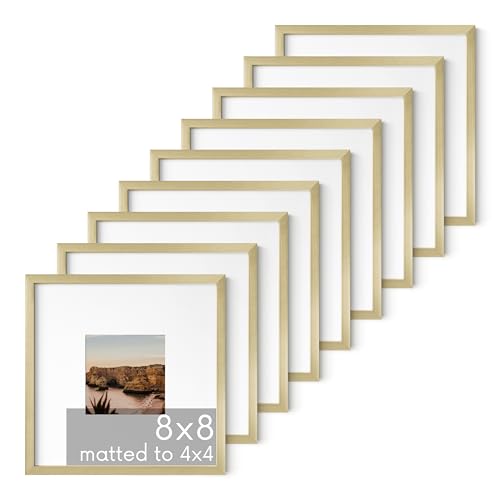 8x8 Gold Metal Picture Frames Matted to 4x4 (9 Count)