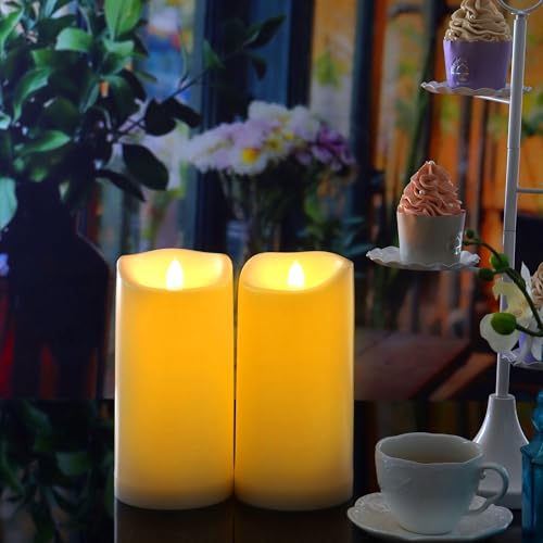 Outdoor Battery Operated Flameless LED Candles with Timer D3”xH6” 2 PCS (2 Count)